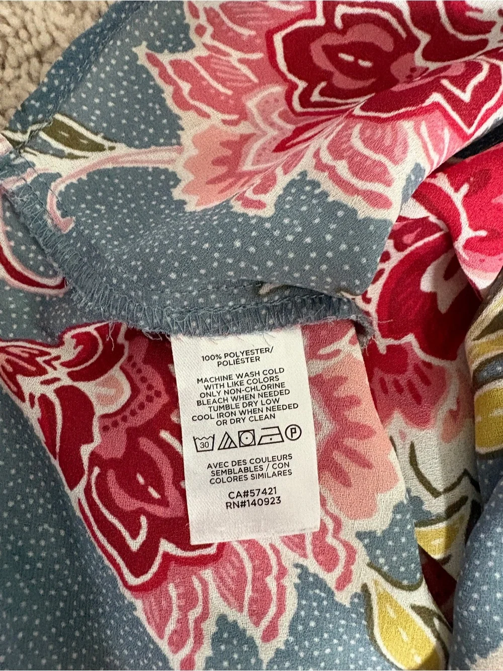 LOFT XS Blue Floral Puff-Sleeve Blouse with Pink Blooms